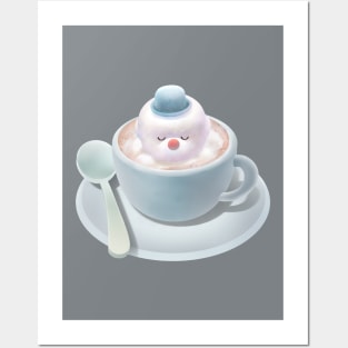 Marshmallow Dog Float Inside Coffee Cup Posters and Art